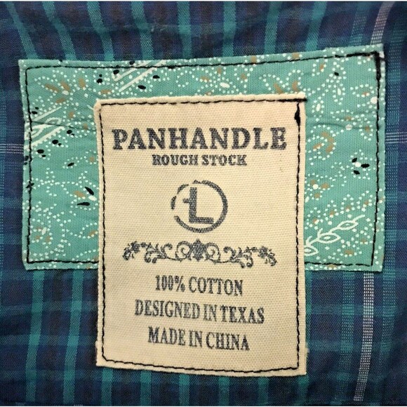Panhandle Rough Stock Shirt Mens L Blue Plaid SS 100% Cotton Button Down Pocket - Picture 12 of 12